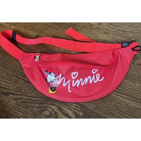Disney Minnie Mouse Red Adjustable Fanny Pack Theme Park Zip Close Hearts - Picture 1 of 2